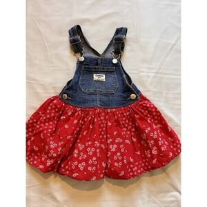 OshKosh B'gosh 2T Baby Overall Dress Denim Red Paisley Bandana Skirt Toddler